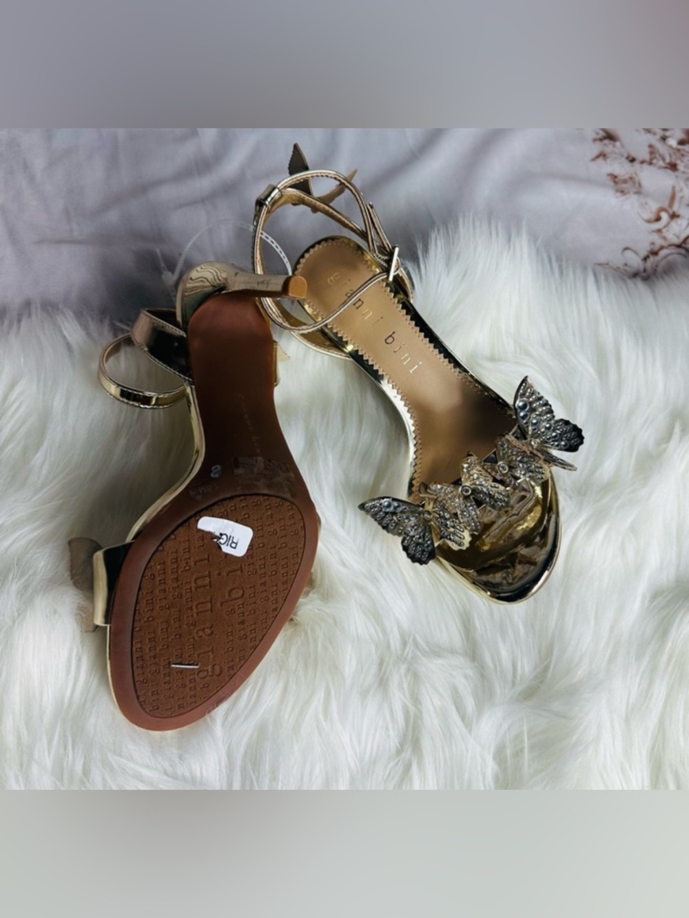 Rose Gold Butterfly Embellished High Heel Sandals - Picture 5 of 7